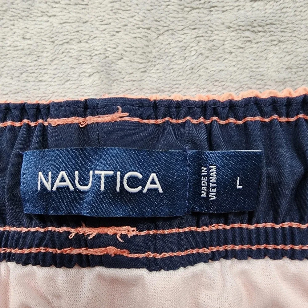 Nautica Swim Shorts Mens L Orange Peach Lined Drawstring Pockets Quick Dry Beach